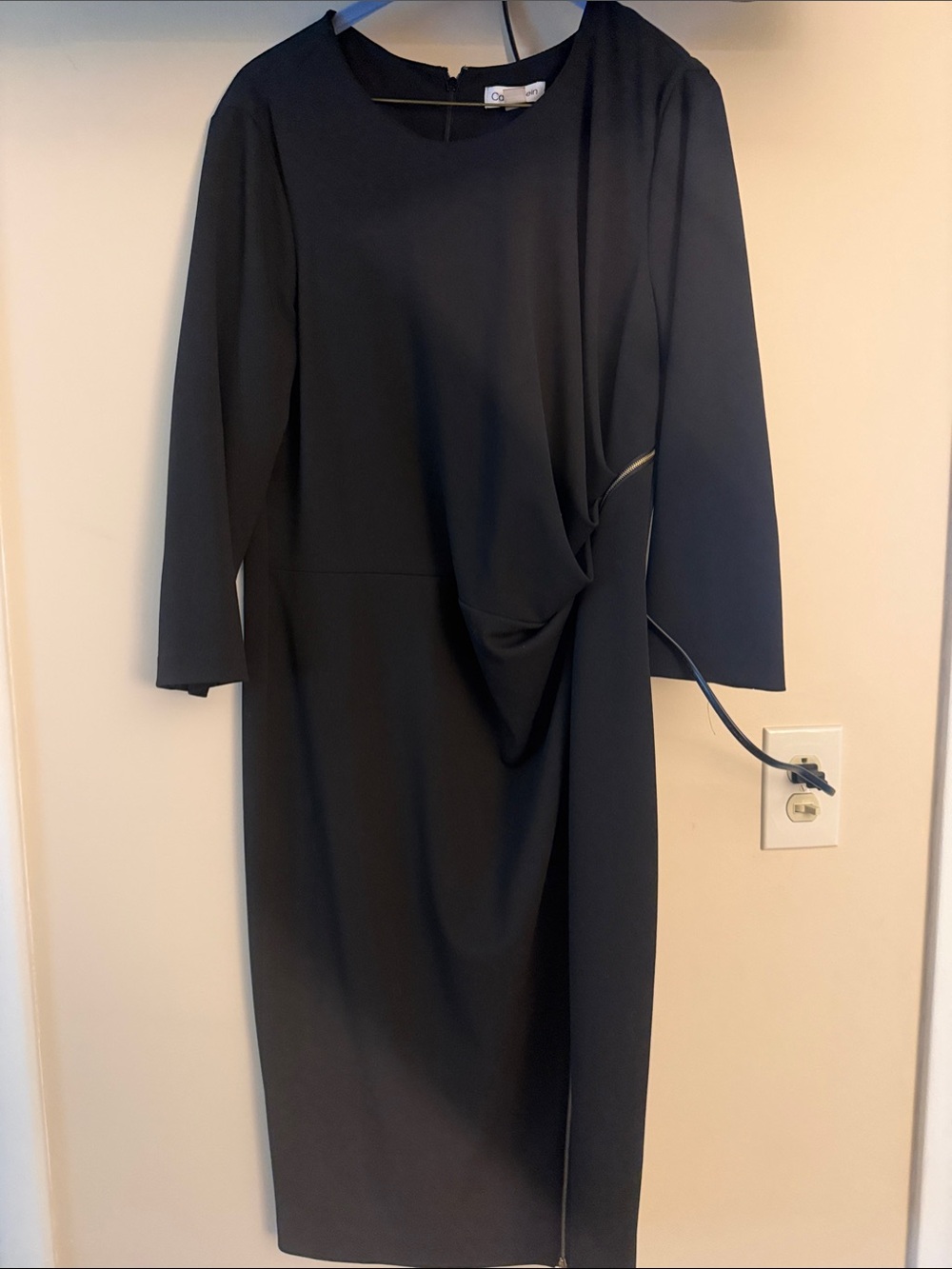 Calvin Klein Black Draped Long-Sleeve Sheath Dress